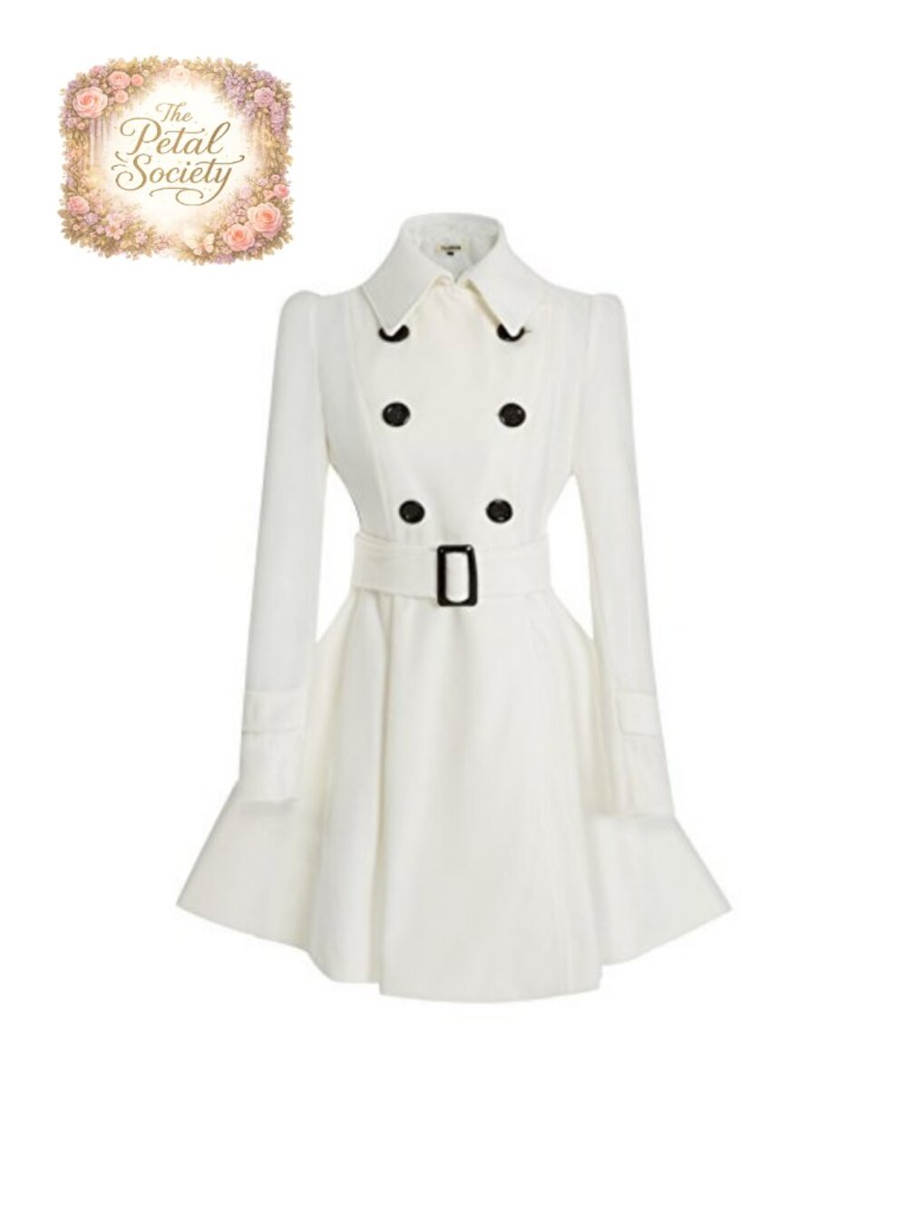 Wool Pea Coat Double Breasted Belt Buckle Long Sleeve Lapel Mid-Long Women